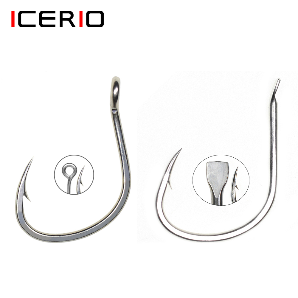 Fishing Hook Barbless - Icerio-耐食性のコーティングベイト,10個,防錆,フィッシュフック,スペードハンドル,ジギング用のデザイン,1/0-5/0 #