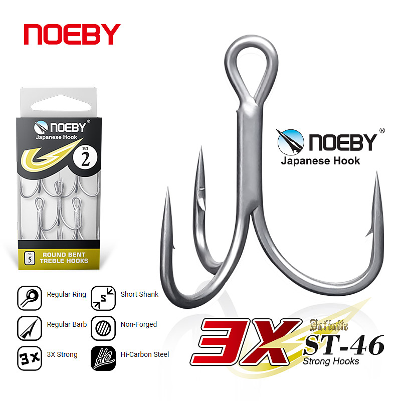 Fishing Hook Offset - ノエビー高炭素鋼釣り針、丸型ベント、トリプルフック、釣り道具、1 # , 2 # ,
