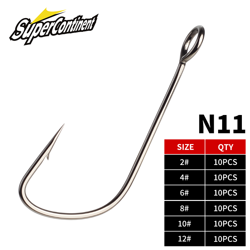 Fishing Hook Assortment - スーパーコンチネンタント2 # -12 # 10個入りバーブフック釣り針、ビッグリングシングルフック、大きなアイリング付きタックルワームフック